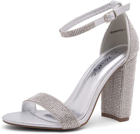 Amazon.com | Herstyle Rosemmina Womens Open Toe Ankle Strap Chunky Block High Heel Dress Party Pump Sandals 1896SilverSilver 11.0 | Heeled Sandals