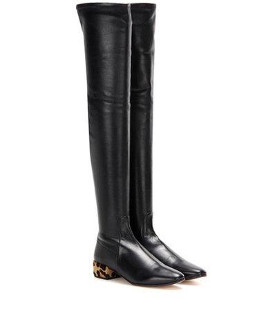 Calf hair-trimmed leather over-the-knee boots