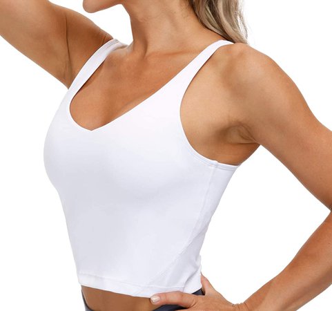 Women’s Longline Sports Bra Wirefree Padded Medium Support Yoga Bras Gym Running Workout Tank Tops (White, Medium) at Amazon Women’s Clothing store