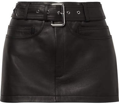 Belted Leather Mini Skirt - Black
