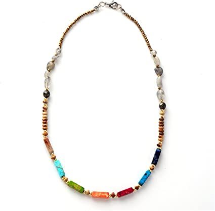 Amazon.com: BANGONG Chakra Necklace Natural Stone Labradorite Choker Necklace Women Bead Chain Necklaces : Clothing, Shoes & Jewelry