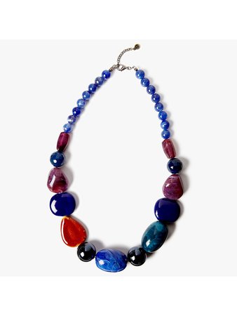One Button Beaded Statement Necklace, Deep Blue/Multi at John Lewis & Partners