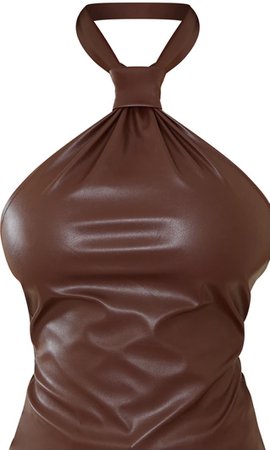 Chocolate pu knot halter neck