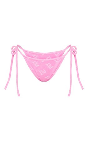 Prettylittlething Pink Embossed Towel Bikini Bottom | PrettyLittleThing CA
