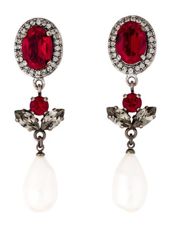 Lanvin Crystal & Faux Pearl Drop Earrings - Earrings - LAN97061 | The RealReal