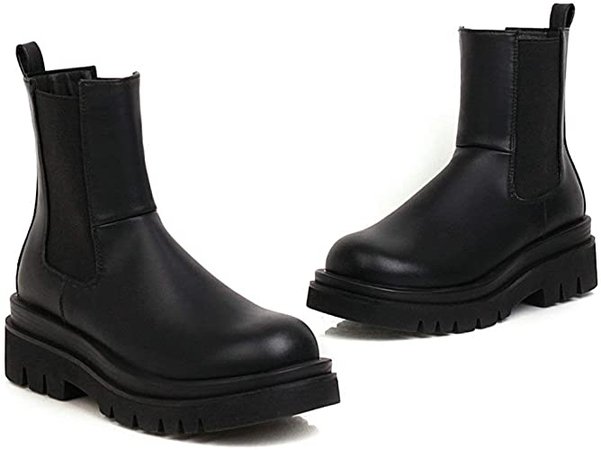 Amazon.com | Parisuit Women's Flat Slip On Chelsea Booties Platform Goth Boots Fashion Low Heel Elastic Short Shoes-Black 1 Size 4 | Ankle & Bootie