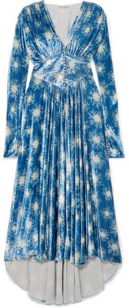 Crystal-embellished Printed Velvet Maxi Dress - Blue