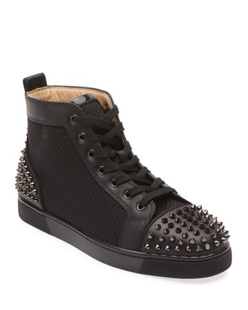 Christian Louboutin Lou Spiked Leather High-Top Sneakers