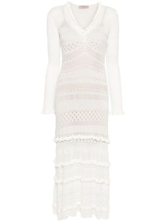 TWINSET open-knit long sleeve midi maxi dress White