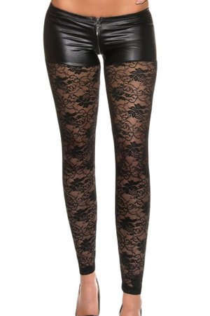 Leather & Lace Zip-Up Skinny Leggings