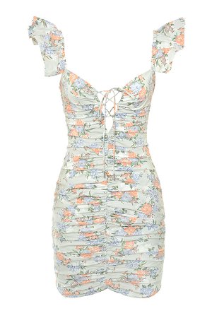 House of CB | Kara Floral Ruched Cotton Ruffle Dress