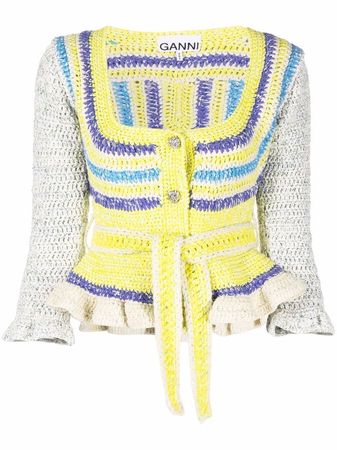 GANNI Crochet Scoop Neck Belted Cardigan - Farfetch