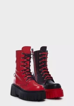 Current Mood Mismatched Combat Boots - Red/Black – Dolls Kill