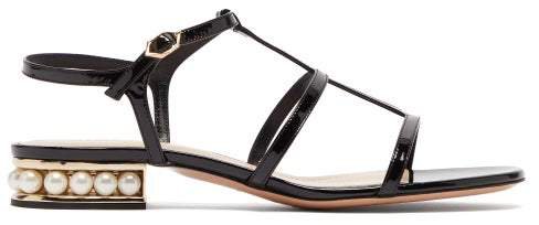 Casati Pearl Heeled Patent Leather Sandals - Womens - Black