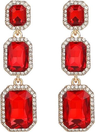 Amazon.com: Met-edianger Red Rhinestone Dangle Earrings Statement Crystal Drop Earrings Wedding Bridal Prom Rectangle Dangling Earrings for Women Girls : Clothing, Shoes & Jewelry