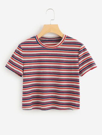 Striped Ribbed Knit Tee | ROMWE