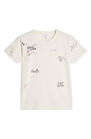 Topshop Embroidered Doodle Tee white