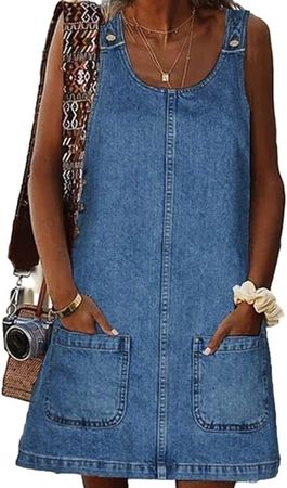 Amazon.com: BZB Women's Sleeveless Casual Denim Dress Crewneck Vintage Overall Mini Dress with Pockets : Clothing, Shoes & Jewelry