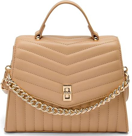 Amazon.com: LIKE DREAMS Classic Fashion Purses for Women Quilted Vegan Leather Satchel Top Handle Handbag (Beige) : Clothing, Shoes & Jewelry