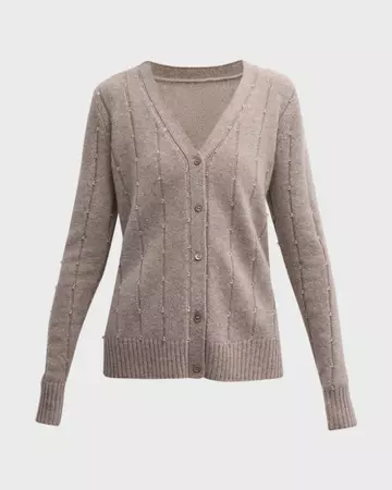 Neiman Marcus Cashmere Collection Cashmere Beaded Button-Front Cardigan | Neiman Marcus