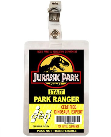 Jurassic Park / World Ranger ID Badge Name Tag Prop for | Etsy