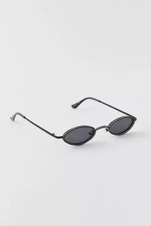 Rhinestone Slim Oval Sunglasses | Urban Outfitters