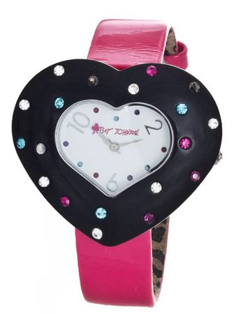 Betsey Johnson Pink Leather Band White Dial Black Heart Case Watch BJ2208 | eBay