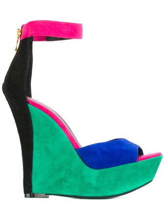 Balmain Zia Multicolor Suede Wedge Sandal In Multicolour | ModeSens