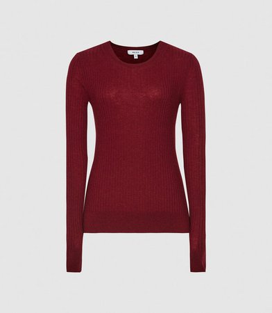 Michelle Burgundy Crew Neck Knitted Top – REISS