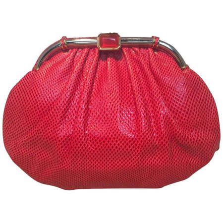 Judith Leiber Vintage Red Lizard Leather Clutch For Sale at 1stDibs