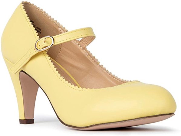 J. Adams Honey Heels for Women - Round Toe Scalloped Edge Retro Mary Jane Pumps Yellow Pu - @cloud9_offic