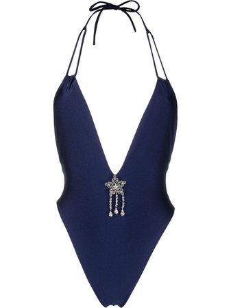 Alessandra Rich crystal-embellished open-back Swimsuit - Farfetch