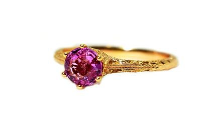 Vintage Inspired Pink Sapphire Solitaire Ring