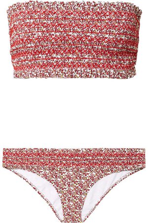 Tory Burch | Costa smocked floral-print bandeau bikini | NET-A-PORTER.COM