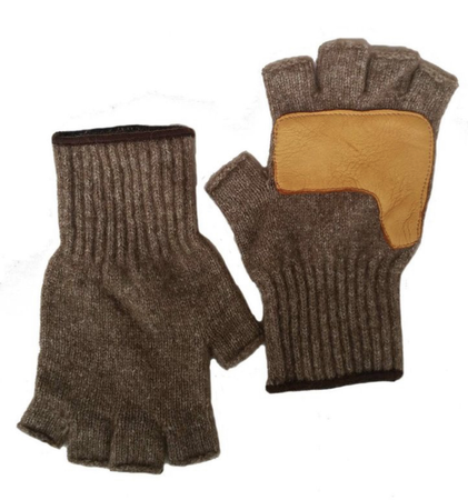brown fingerless knit gloves
