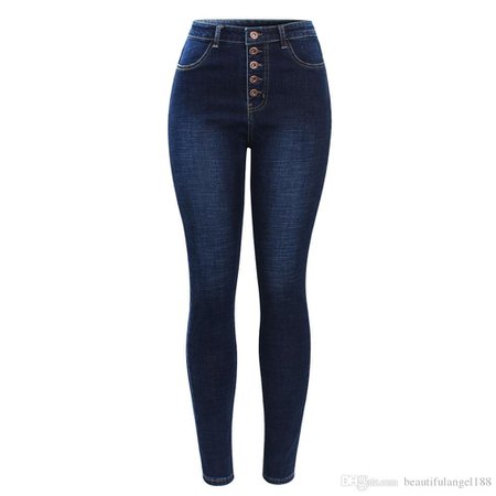 New Arrived High Waist Jeans For Women Stretchy Dark Blue Button Fly Denim Skinny Pants Trousers