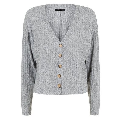Pale Grey Ribbed Fine Knit Boxy Cardigan | New Look