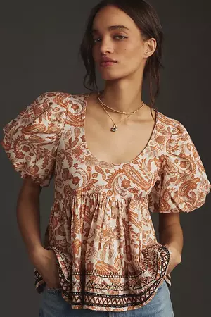 Puff-Sleeve Babydoll Blouse | Anthropologie
