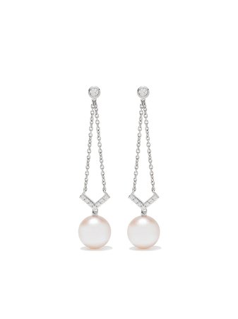 Yoko London 18kt White Gold Trend Diamond And Pearl Drop Earrings | Farfetch.com