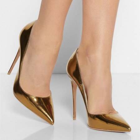 Gold Metallic Heels Pointy Toe Stiletto Heel Pumps for Office Lady for Formal event, Music festival, Ball, Big day, Going out | FSJ