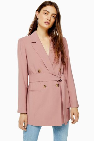 Dusty Pink Belted Twill Blazer | Topshop