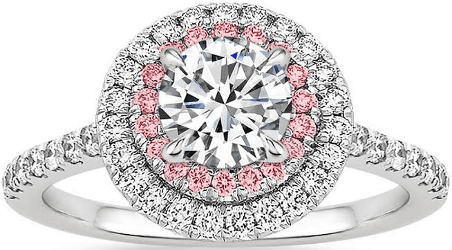Soleil Diamond with Pink Lab Diamond Accents Engagement Ring - 18K White Gold (Setting Price)