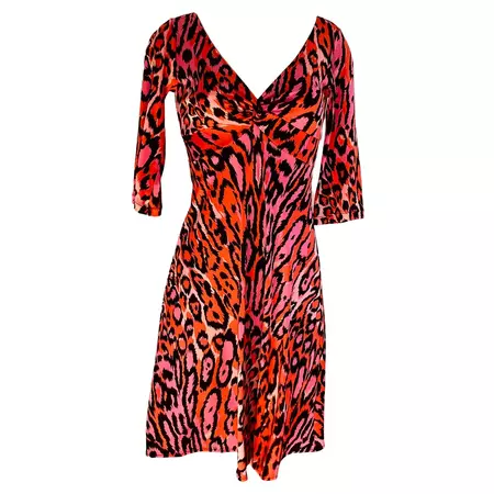 Pink Leopard Printed Silk Jersey Dress - NWT Flora Kung For Sale at 1stDibs