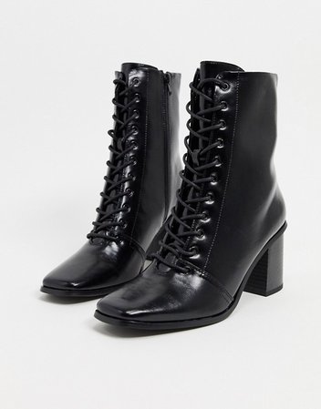 ASOS DESIGN Rylee square toe lace up boots in black | ASOS