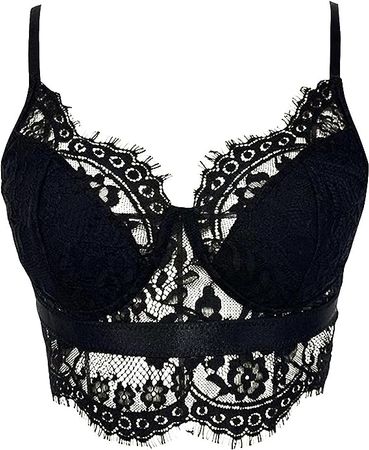 Women Sexy Lace Corset Tops Sleeveless Solid Color Bowknot Tie Strap Closure Lace Pattern Slim Vest at Amazon Women’s Clothing store