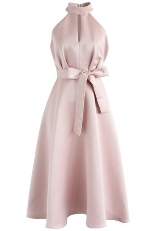 Lady in Pink Halter Neck Midi Dress - DRESS - Retro, Indie and Unique Fashion