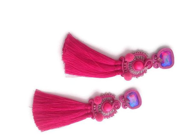 hot pink statement tassel earrings