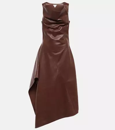 Asymmetric Leather Midi Dress in Brown - Bottega Veneta | Mytheresa