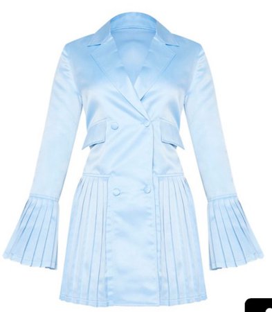 pretty little thing- dusty blue bonded satin pleated detail blazer dress $44