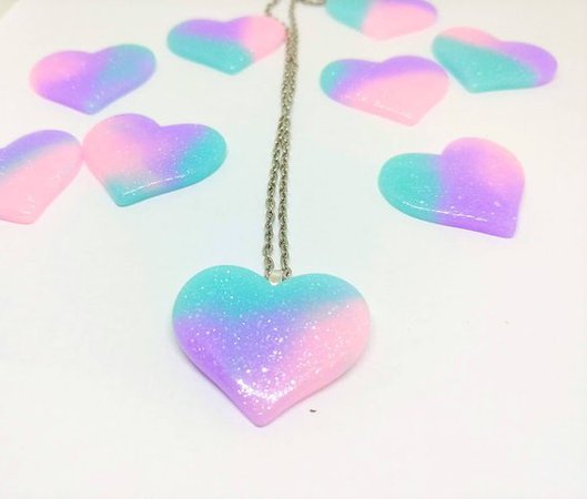 Heart Necklace Pink Purple Blue Glitter Galaxy Resin | Etsy